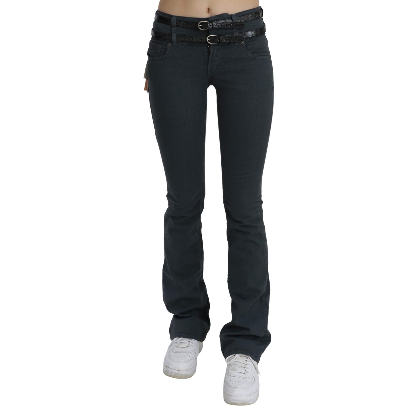 Gray Mid Waist Slim Flared Denim Trouser Jeans