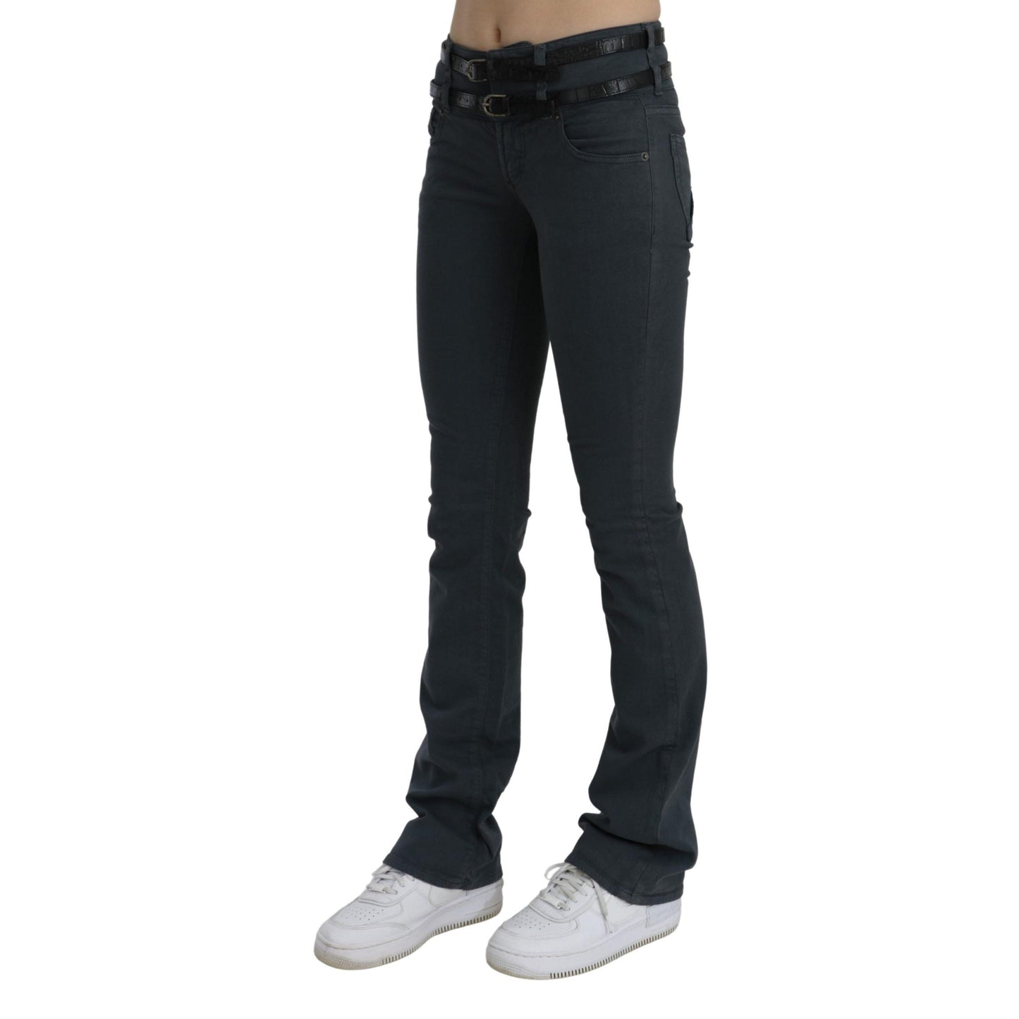 Gray Mid Waist Slim Flared Denim Trouser Jeans