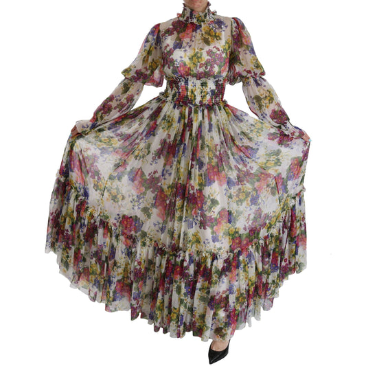 Multicolor Floral Silk Long Gown Dress