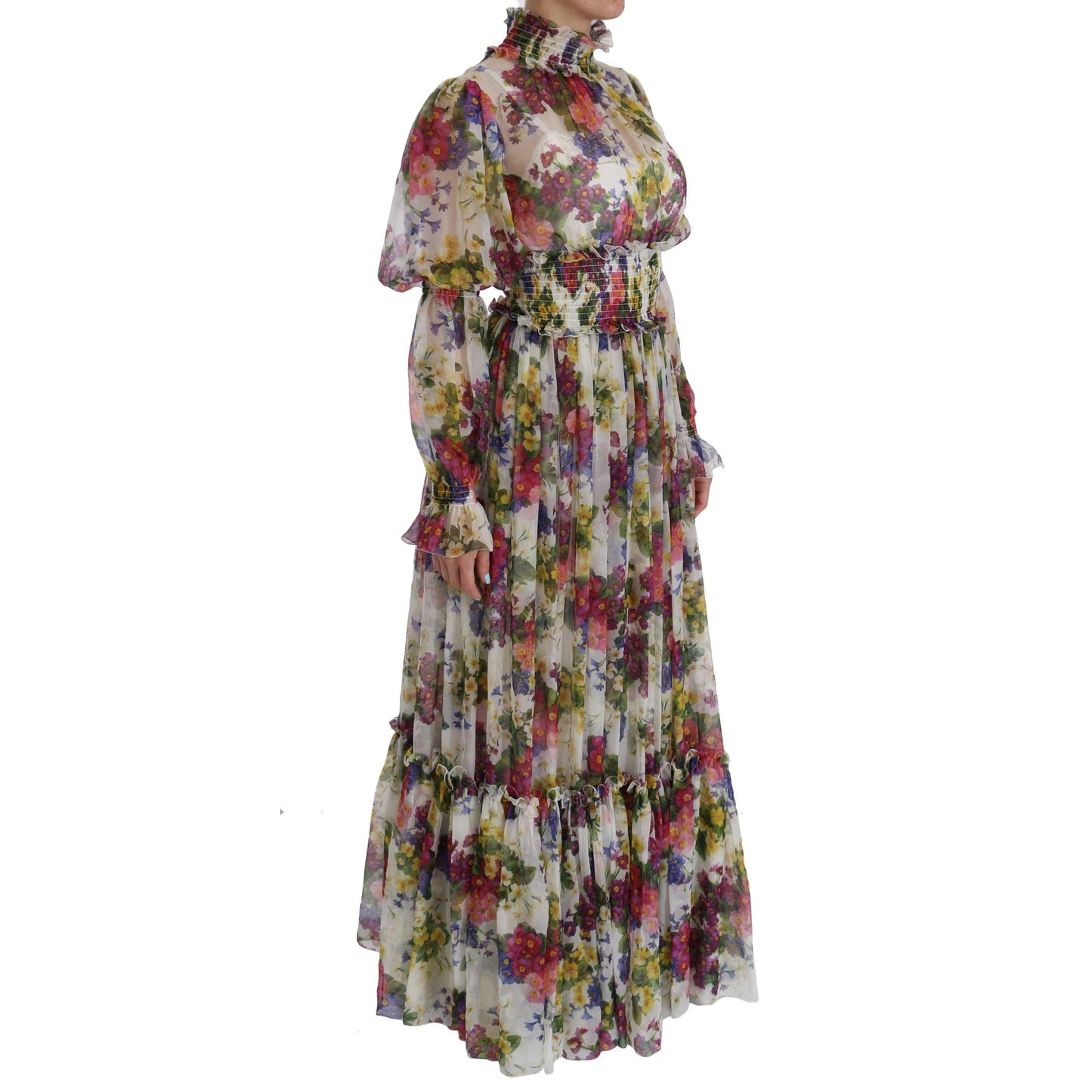 Multicolor Floral Silk Long Gown Dress
