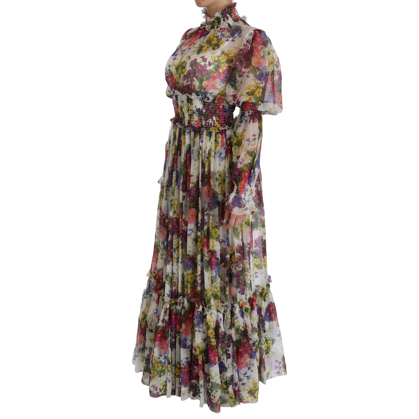Multicolor Floral Silk Long Gown Dress