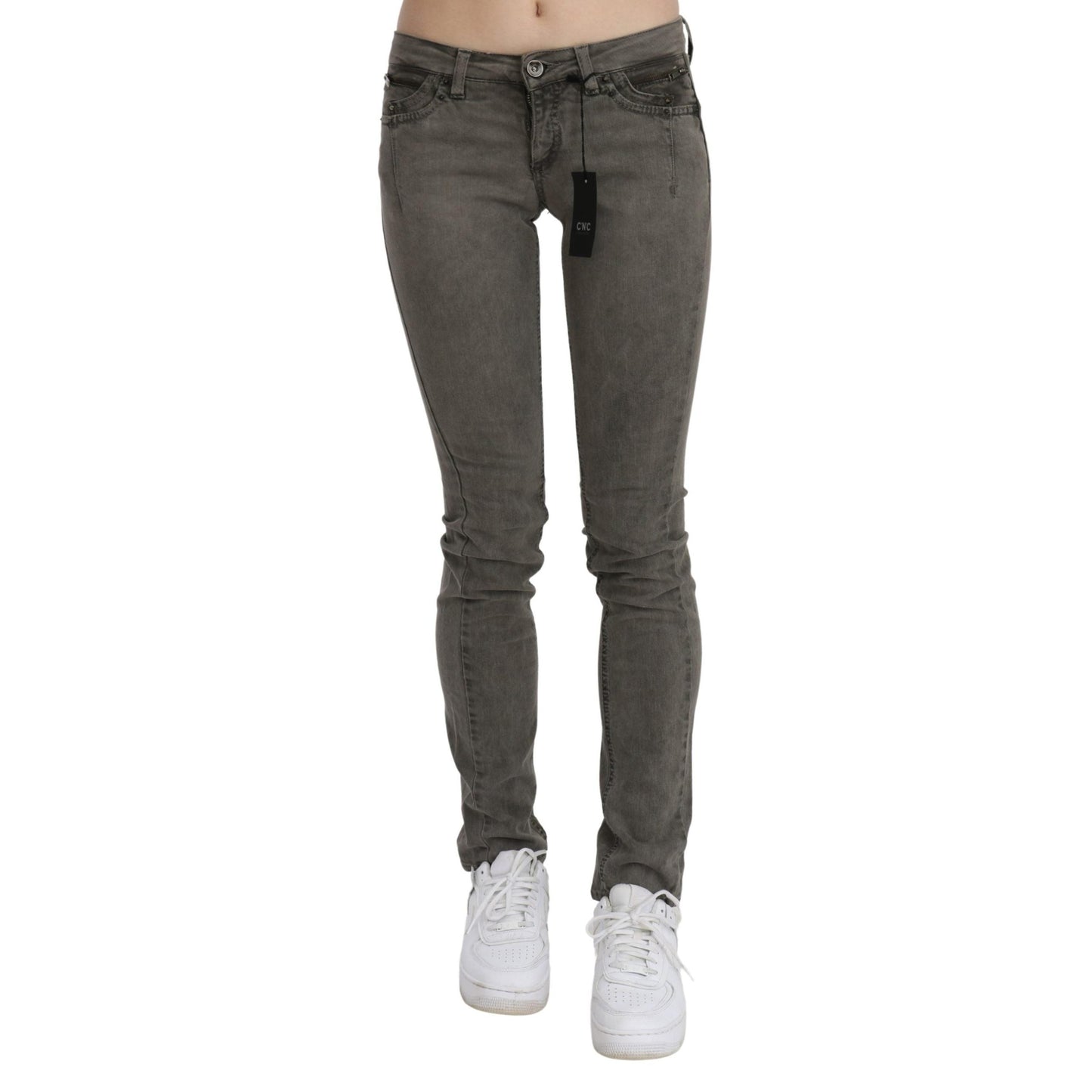 Gray Low Waist Skinny Denim Cotton Jeans