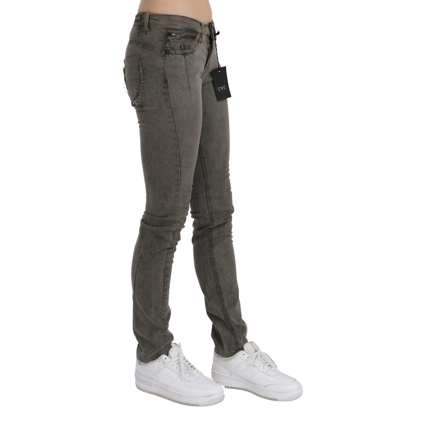 Gray Low Waist Skinny Denim Cotton Jeans