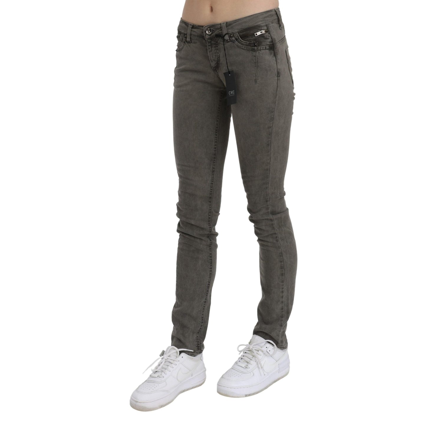 Gray Low Waist Skinny Denim Cotton Jeans