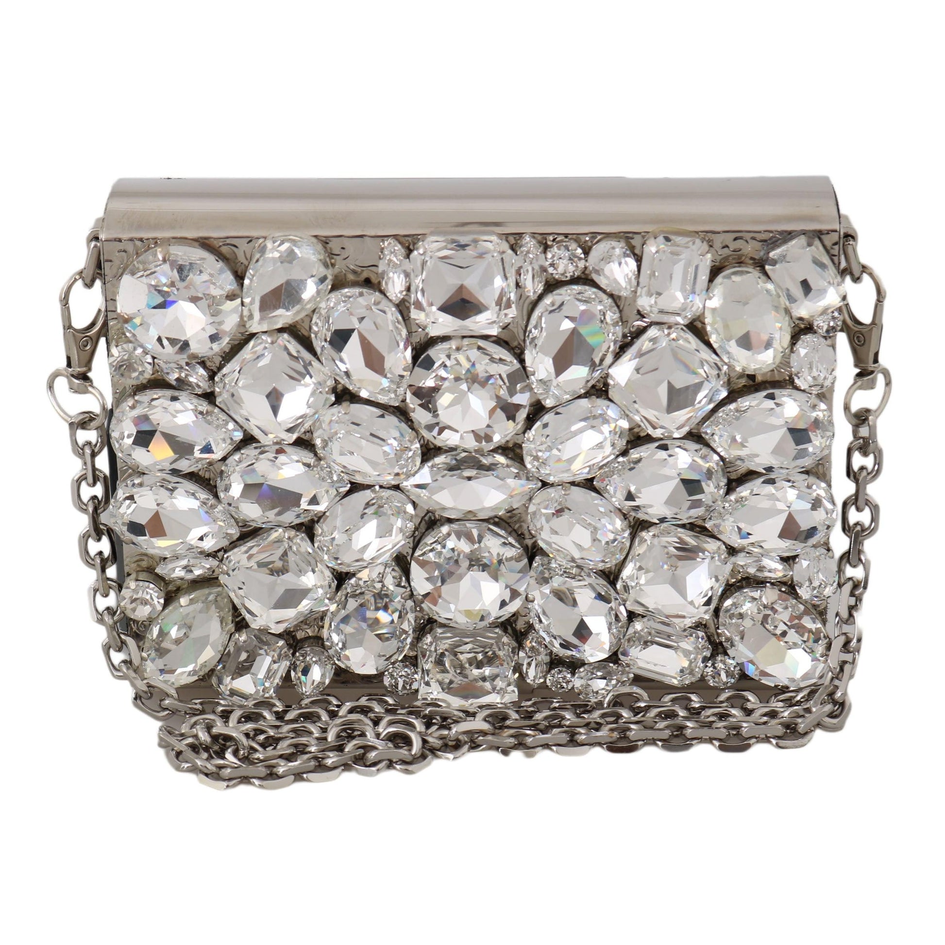 Silver Metal Crystal Clutch Purse Cross Body BOX Bag - coffeewithmee2