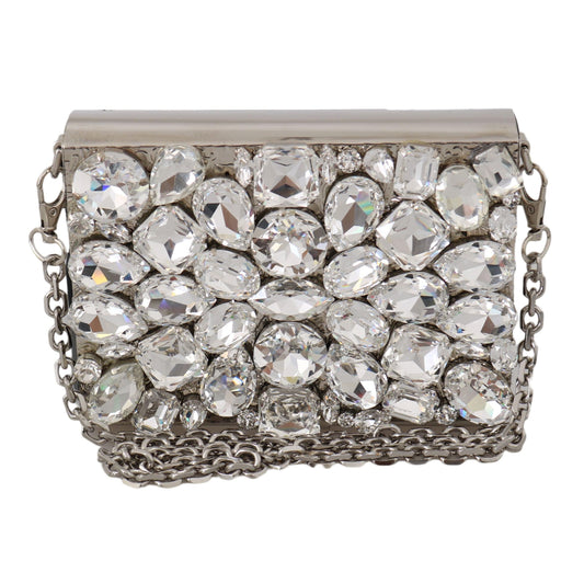 Silver Metal Crystal Clutch Purse Cross Body BOX Bag - coffeewithmee2