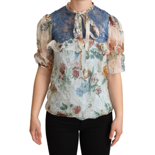 Multicolor Floral Ascot Collar Blouse Top