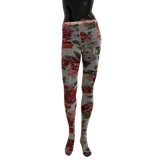White Floral Print Stockings Nylon Tights