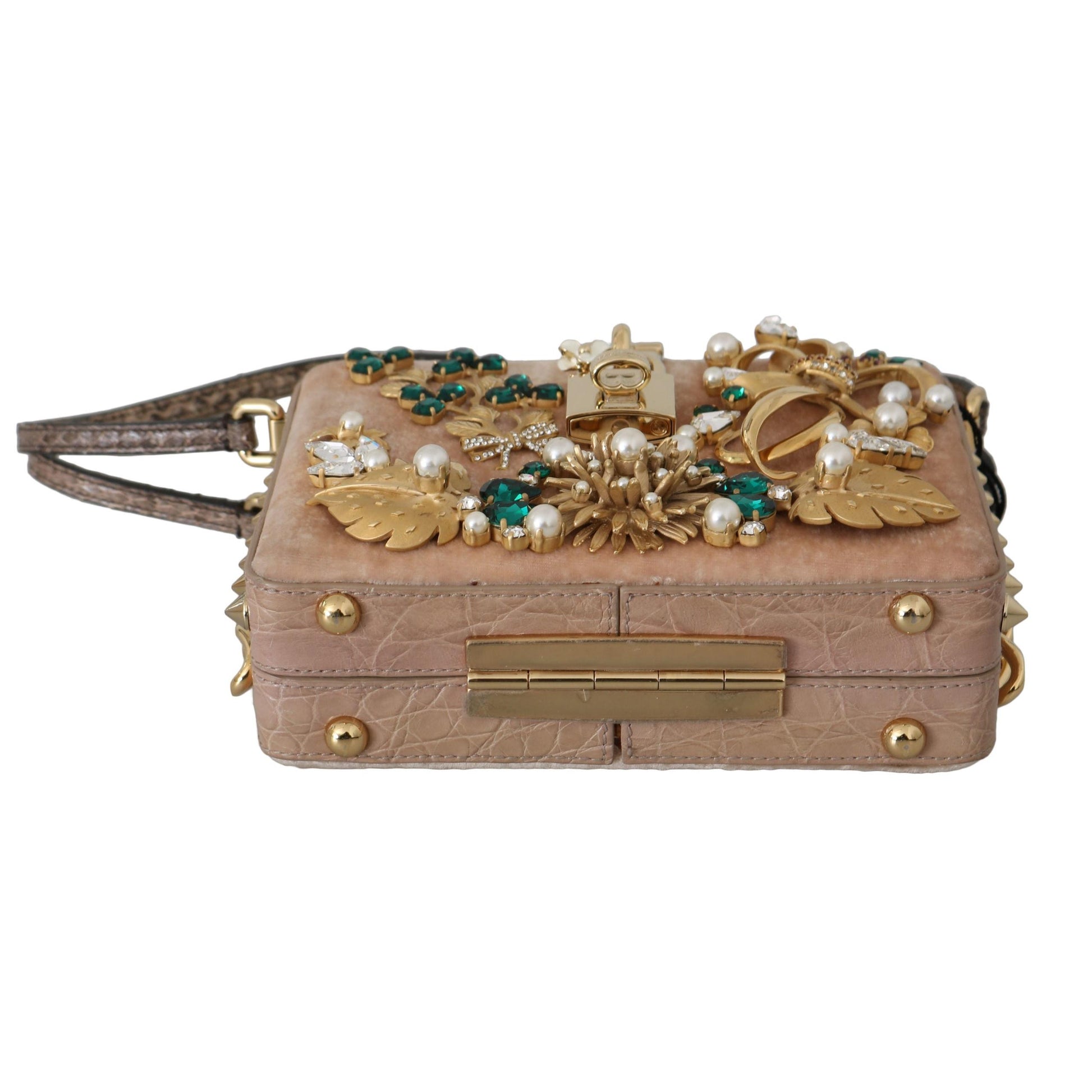Pink Velvet Leather Gold Crystal Clutch Box Purse - coffeewithmee2