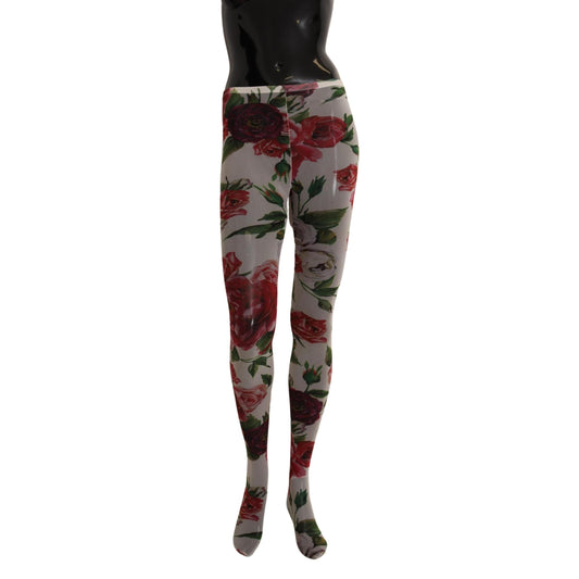 White Floral Print Stockings Nylon Tights