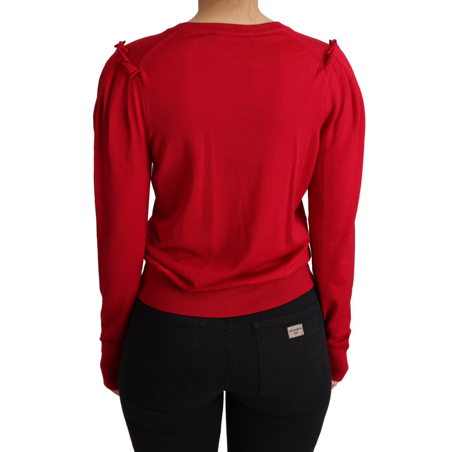 Red Wool Deep V-neck Women Cardigan Sweater