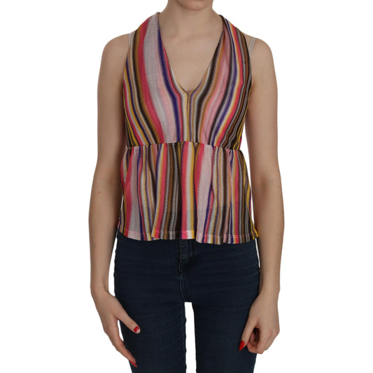 Multi Color Sleeveless Deep Neck Backless Top Blouse