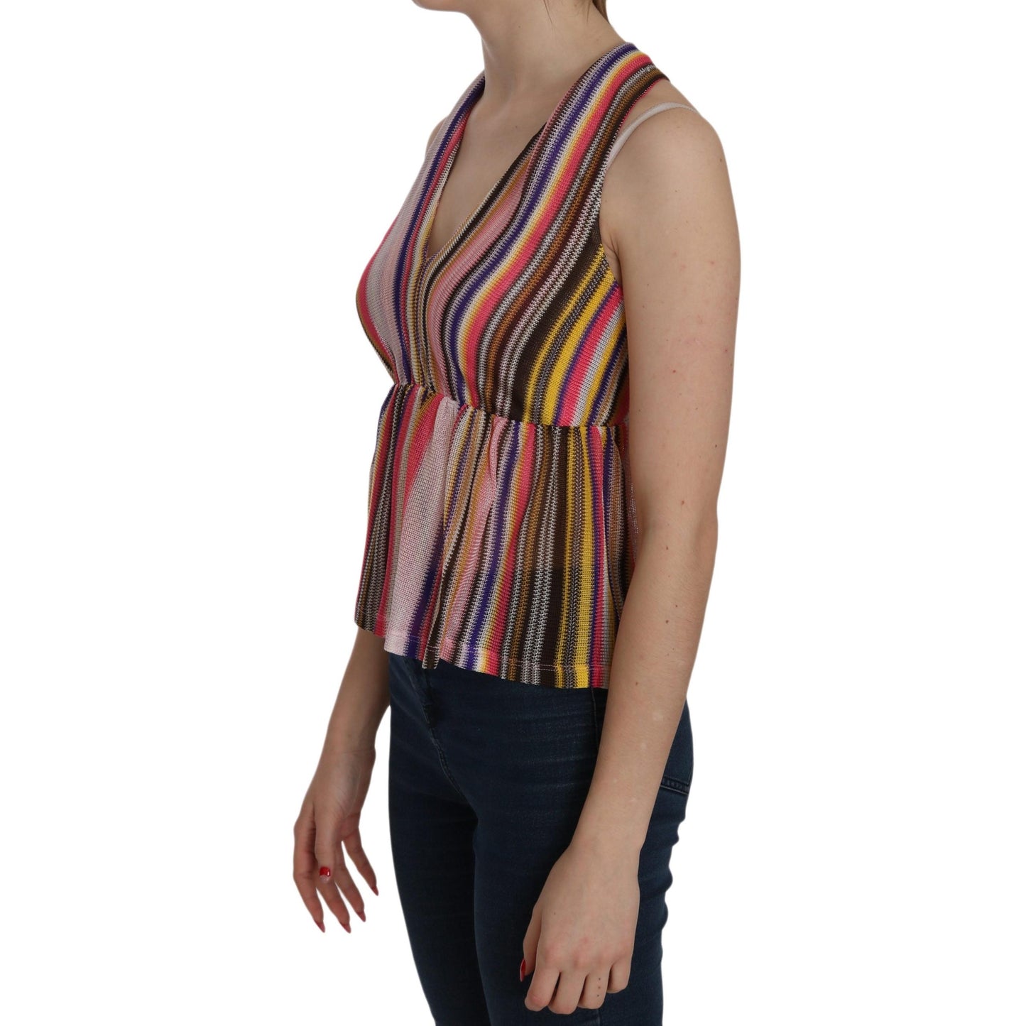 Multi Color Sleeveless Deep Neck Backless Top Blouse