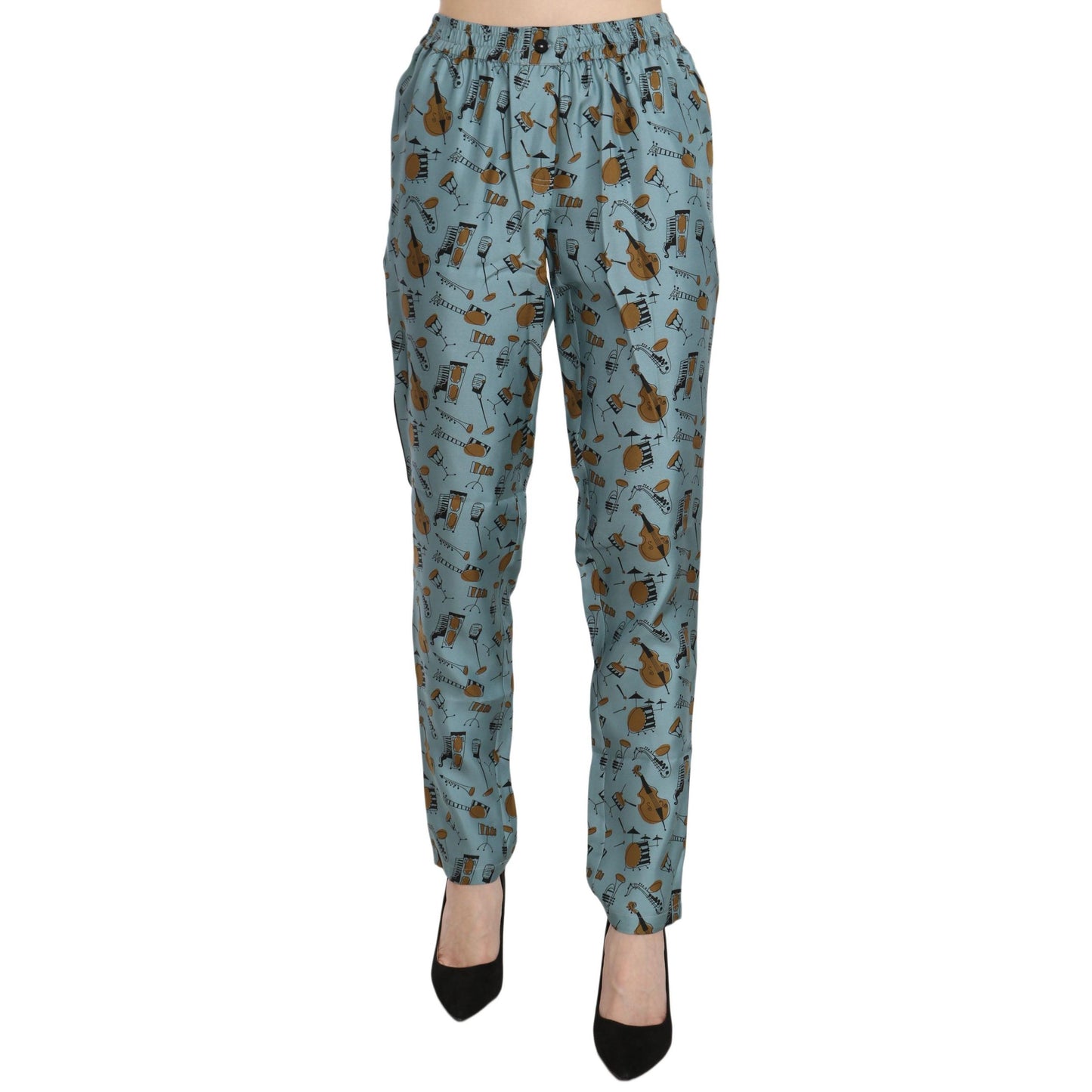 Blue Musical Instruments Print Tapered Pants