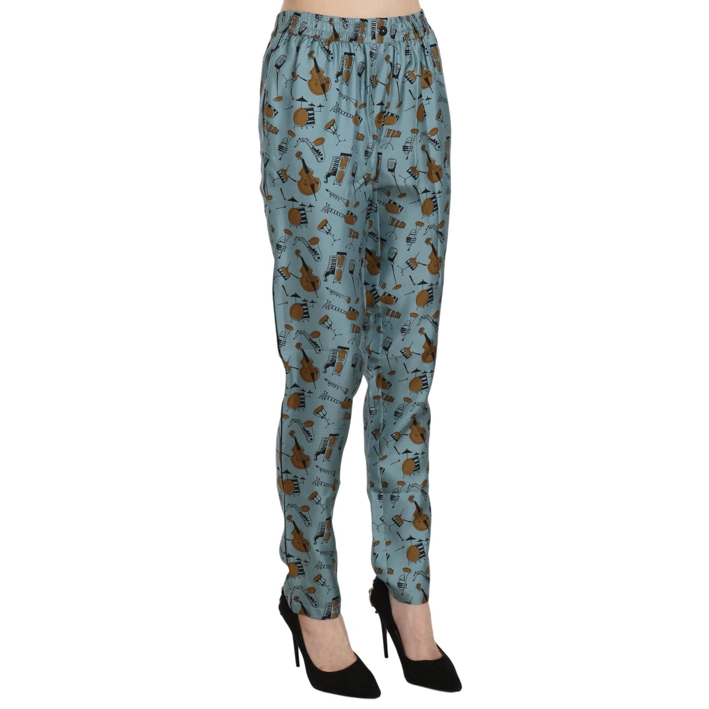 Blue Musical Instruments Print Tapered Pants