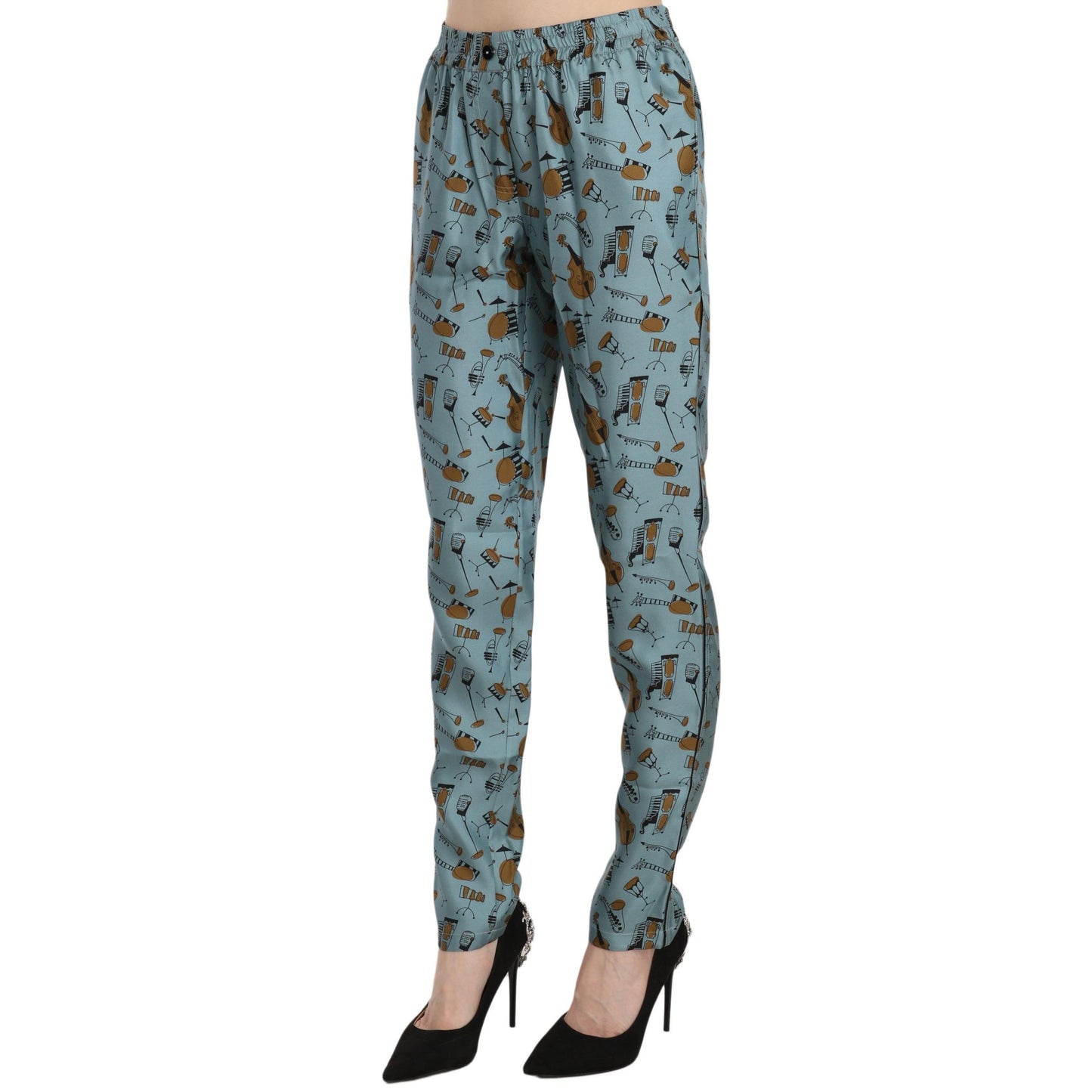 Blue Musical Instruments Print Tapered Pants