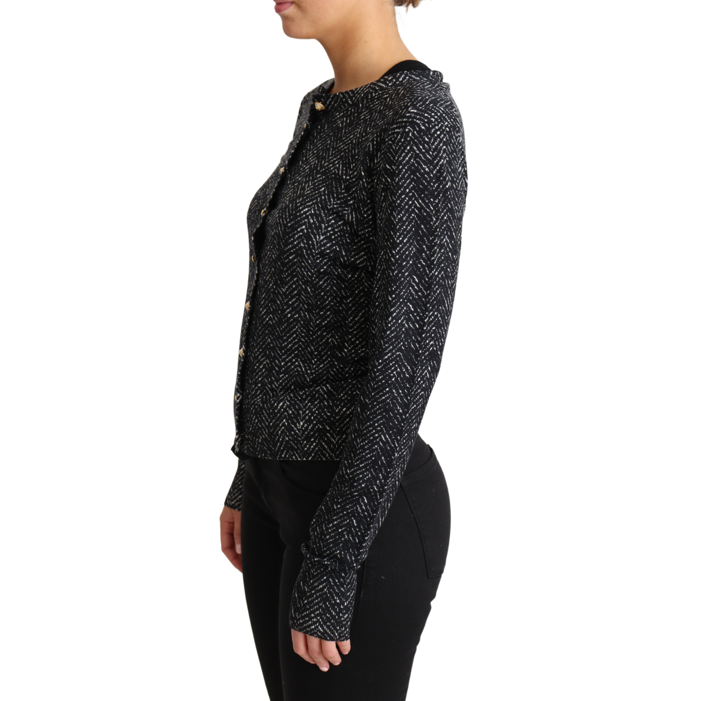 Gray Chevron Wool Ribbed Cardigan Sweater