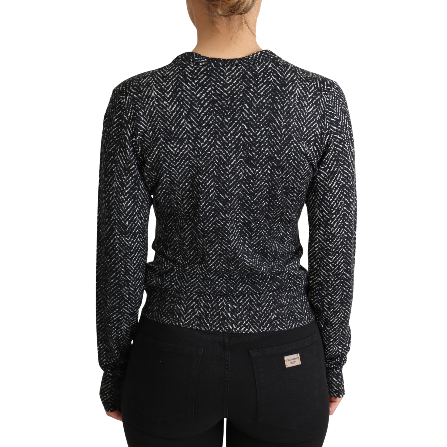 Gray Chevron Wool Ribbed Cardigan Sweater