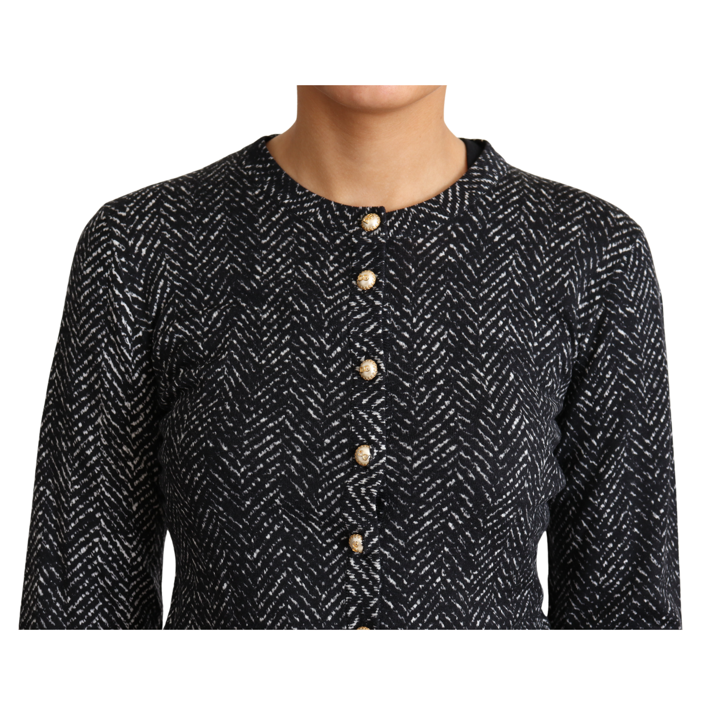 Gray Chevron Wool Ribbed Cardigan Sweater