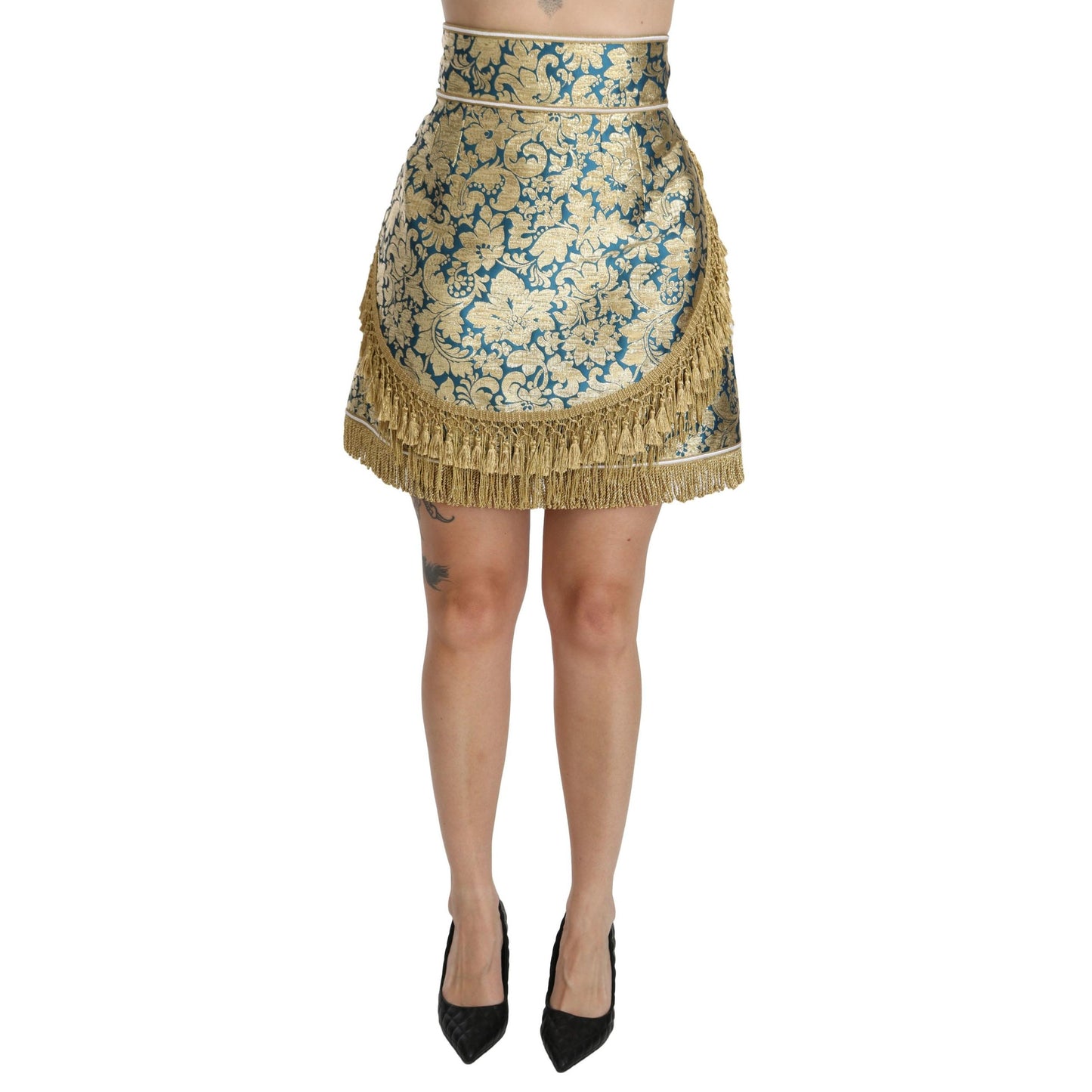 Gold Baroque Jacquard High Waist Mini Skirt