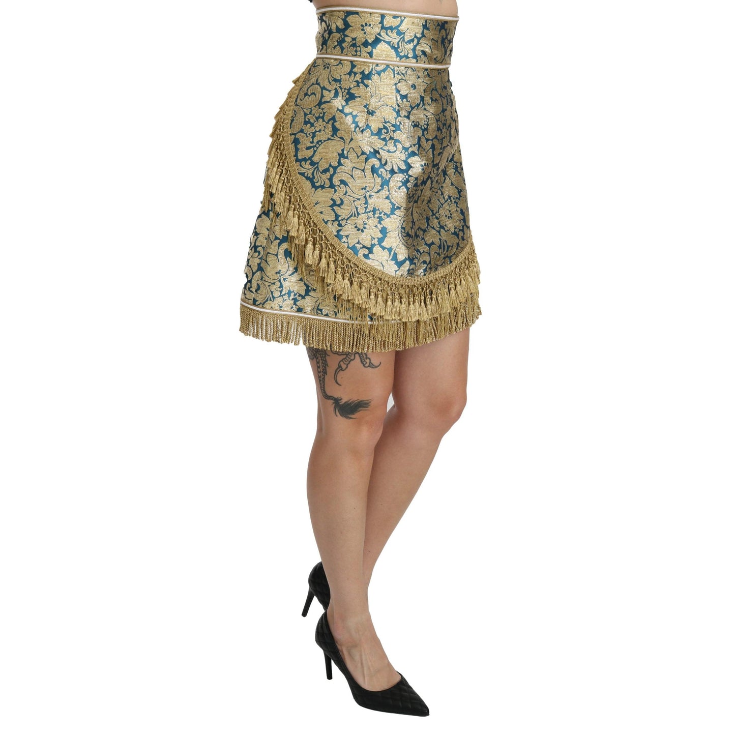 Gold Baroque Jacquard High Waist Mini Skirt