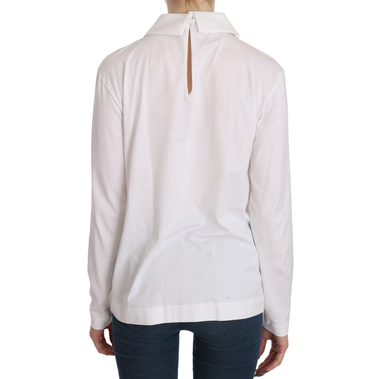 White Cotton Longsleeve Collared Top Blouse