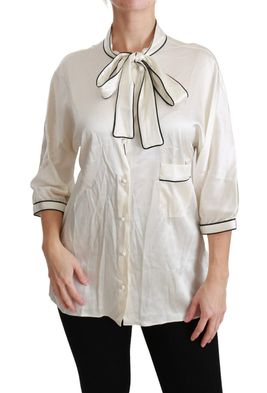 Beige 3/4 Sleeve Shirt Blouse Silk Top - coffeewithmee2Dolce & GabbanaP2886S