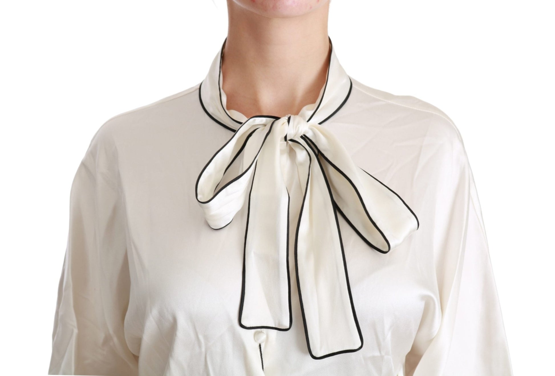 Beige 3/4 Sleeve Shirt Blouse Silk Top - coffeewithmee2Dolce & GabbanaP2886S
