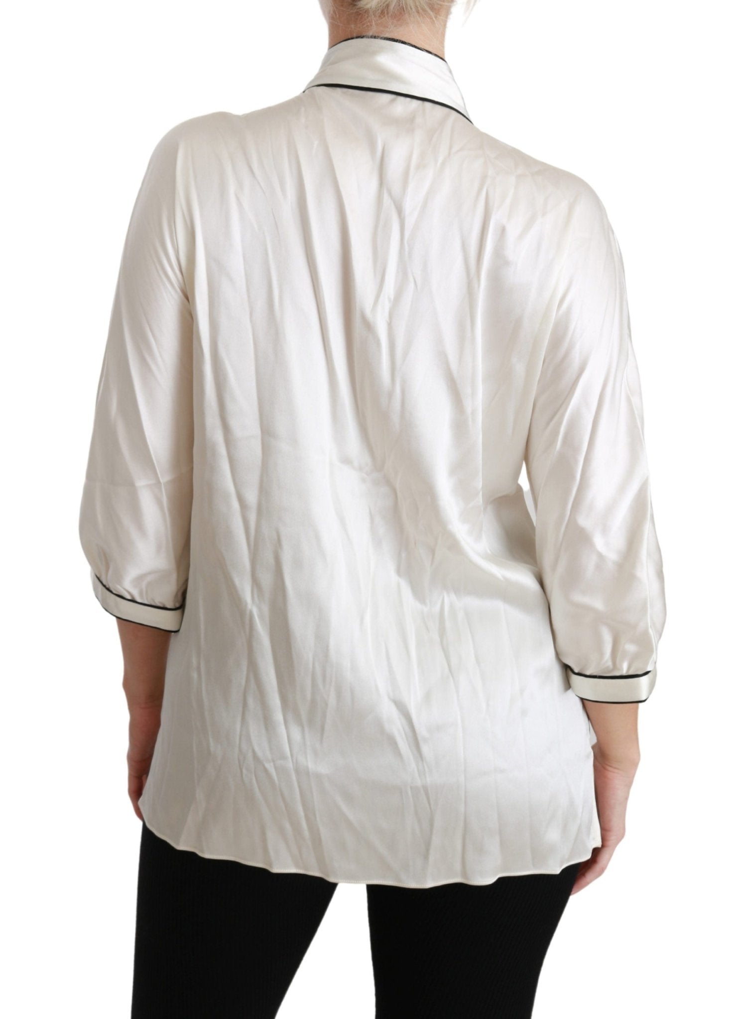 Beige 3/4 Sleeve Shirt Blouse Silk Top - coffeewithmee2Dolce & GabbanaP2886S