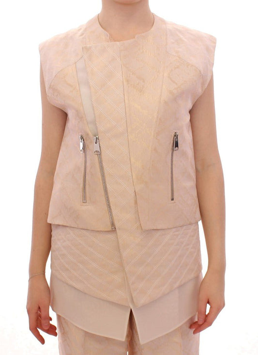 Beige brocade sleeveless jacket - coffeewithmee2ZeyneptosumP0742S