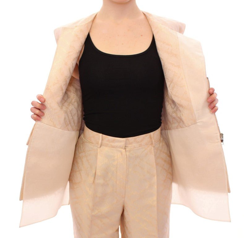 Beige brocade sleeveless jacket - coffeewithmee2ZeyneptosumP0742S