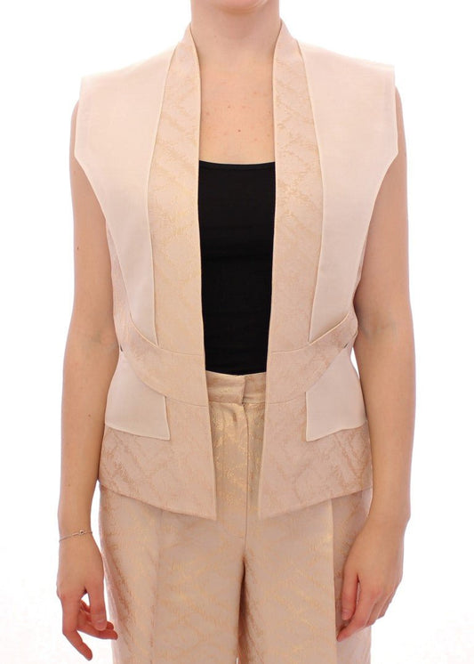 Beige brocade sleeveless jacket vest - coffeewithmee2ZeyneptosumP0743S