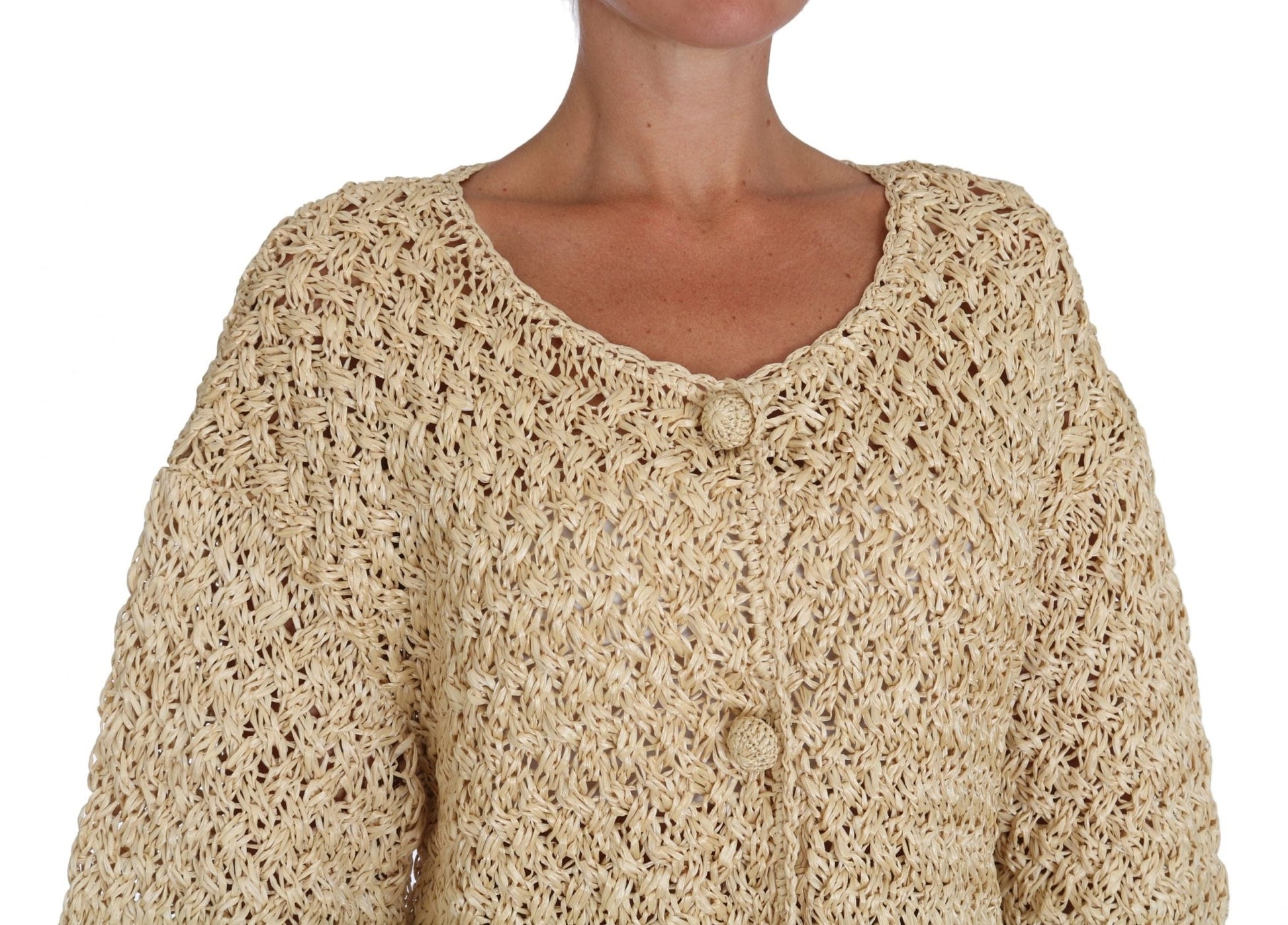 Beige Cardigan Crochet Knitted Raffia Sweater - coffeewithmee2Dolce & GabbanaP1449S