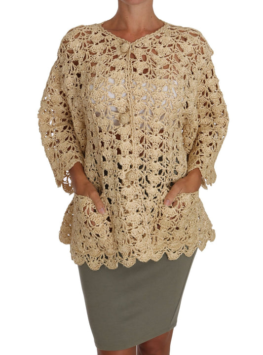 Beige Cardigan Crochet Knitted Raffia Sweater - coffeewithmee2Dolce & GabbanaP1450S