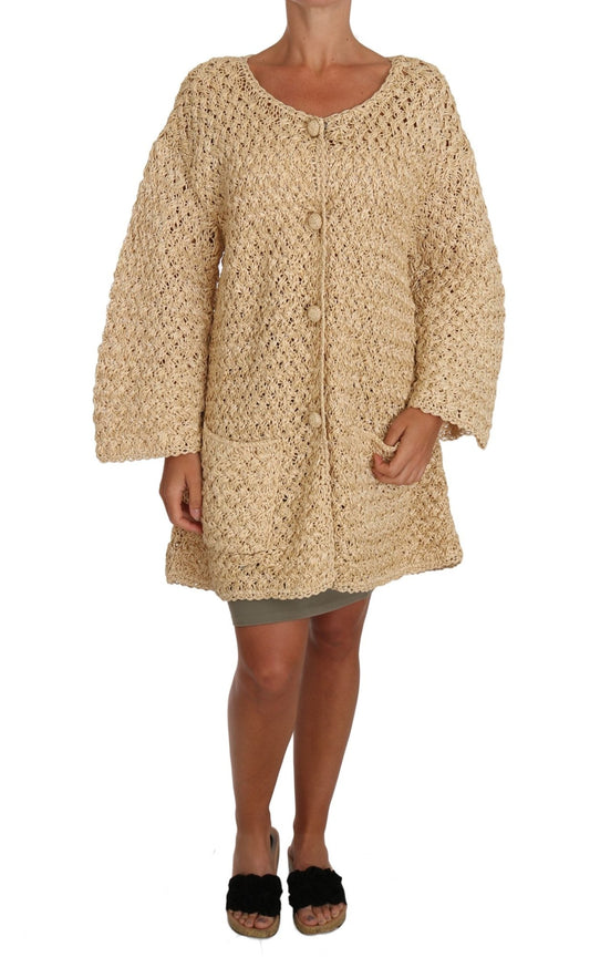 Beige Cardigan Crochet Knitted Raffia Sweater - coffeewithmee2Dolce & GabbanaP1449S