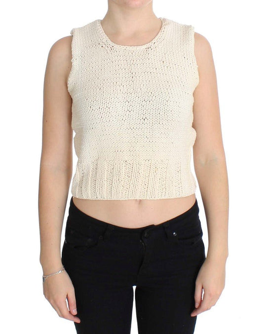 Beige Cotton Blend Knitted Sleeveless Sweater - coffeewithmee2PINK MEMORIESP1115S