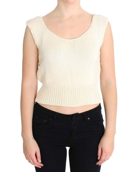 Beige Cotton Blend Knitted Sleeveless Sweater - coffeewithmee2PINK MEMORIESP1118S