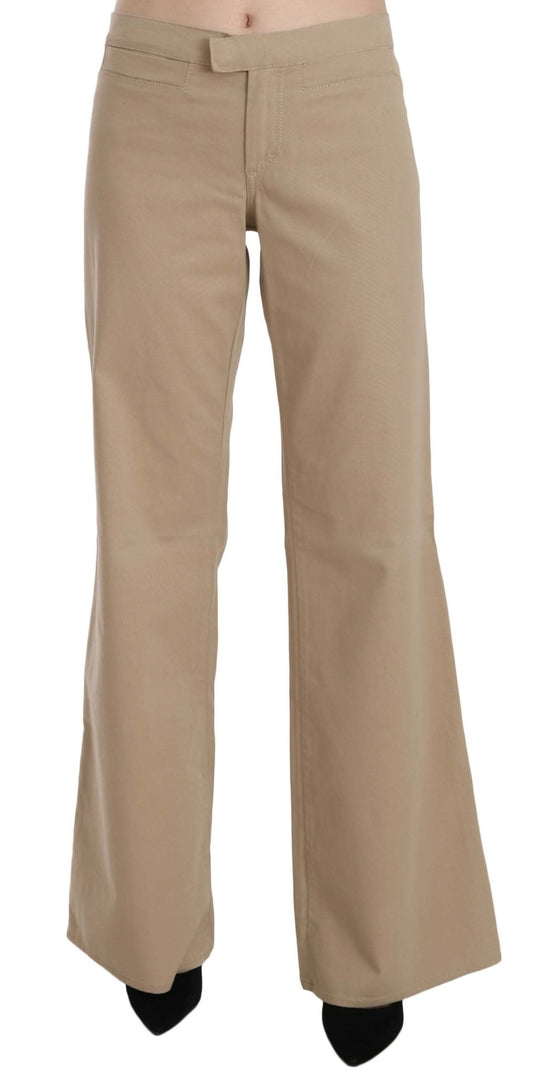Beige Cotton Mid Waist Flared Trousers Pants - coffeewithmee2Just CavalliP2327S