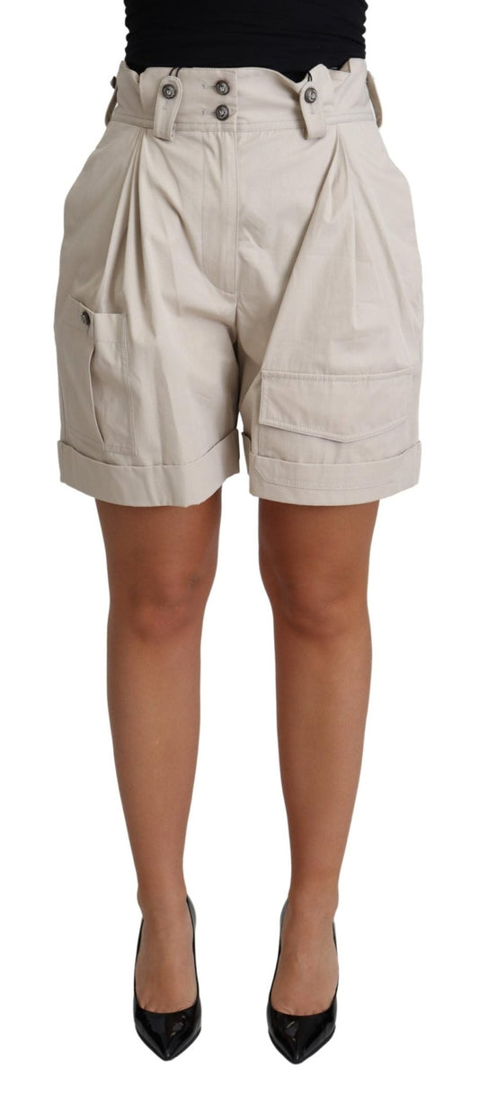Beige Cotton Pleated High Waist Casual Shorts - coffeewithmee2Dolce & GabbanaP4499S