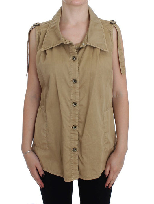 Beige Cotton Sleeveless Shirt - coffeewithmee2PLEIN SUDP1723S