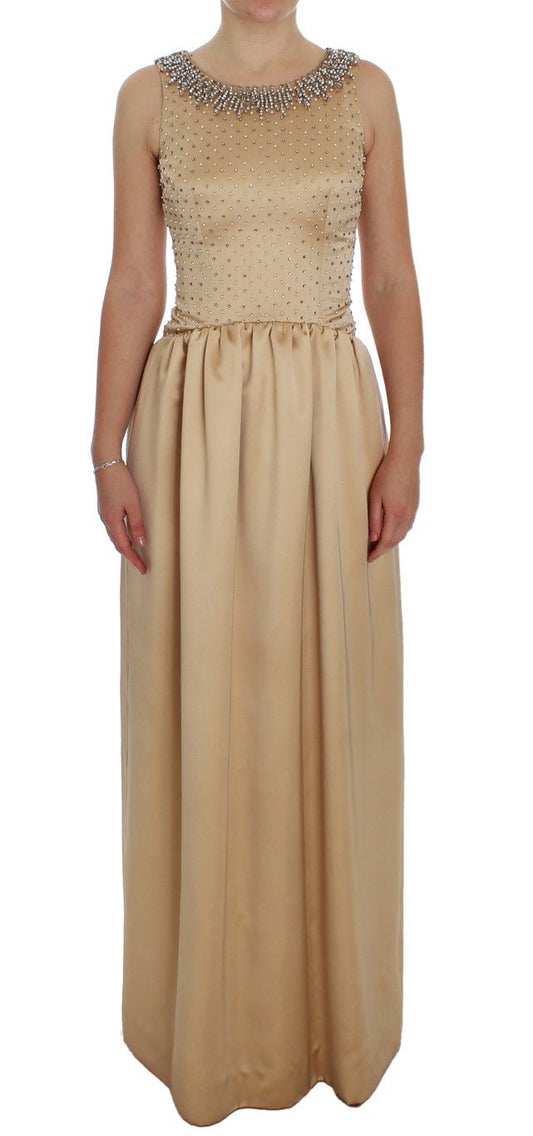 Beige Crystal Embellished Gown Shift Dress - coffeewithmee2Dolce & GabbanaP1140S