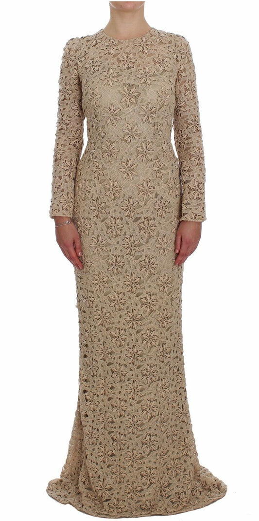 Beige Floral Lace Sheath Maxi Dress - coffeewithmee2Dolce & GabbanaP3318S