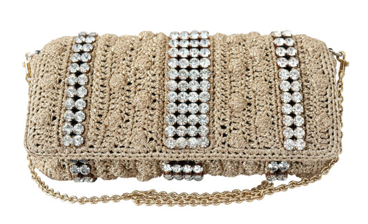 Beige Knitted Crystals Gold Chain Crossbody Bag - coffeewithmee2Dolce & GabbanaP0329S