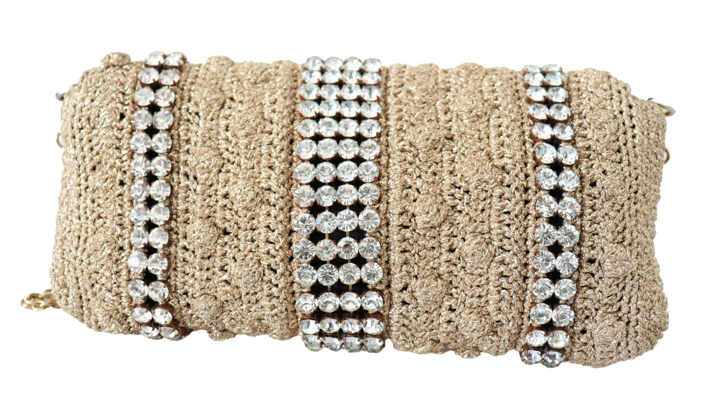 Beige Knitted Crystals Gold Chain Crossbody Bag - coffeewithmee2Dolce & GabbanaP0329S