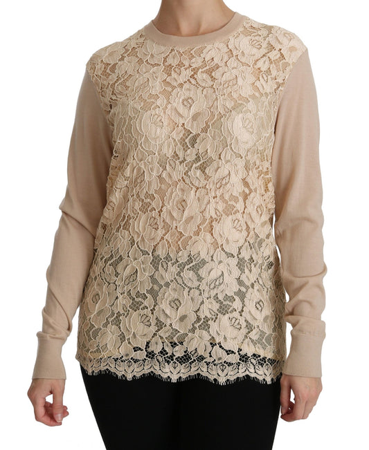 Beige Lace Long Sleeve Top Cashmere Blouse - coffeewithmee2Dolce & GabbanaP2730S