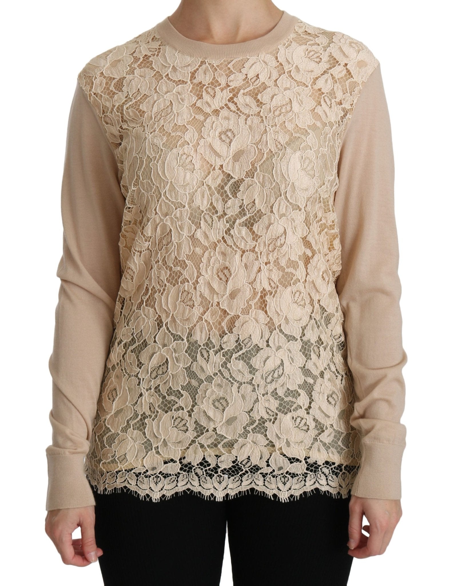 Beige Lace Long Sleeve Top Cashmere Blouse - coffeewithmee2Dolce & GabbanaP2730S