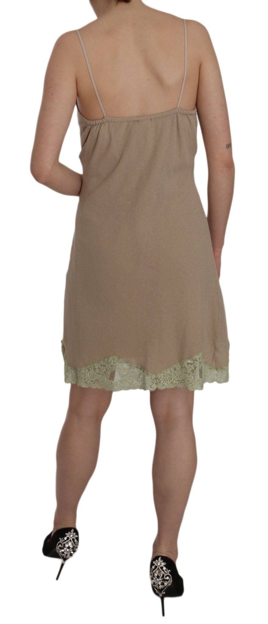 Beige Lace Spaghetti Strap Mini Cotton Dress - coffeewithmee2PINK MEMORIESP2523S