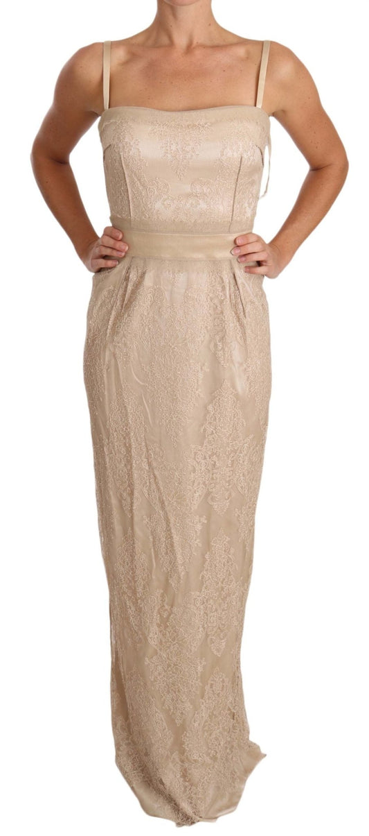 Beige Lace Spaghetti Strap Sheath Dress - coffeewithmee2Dolce & GabbanaP2330S