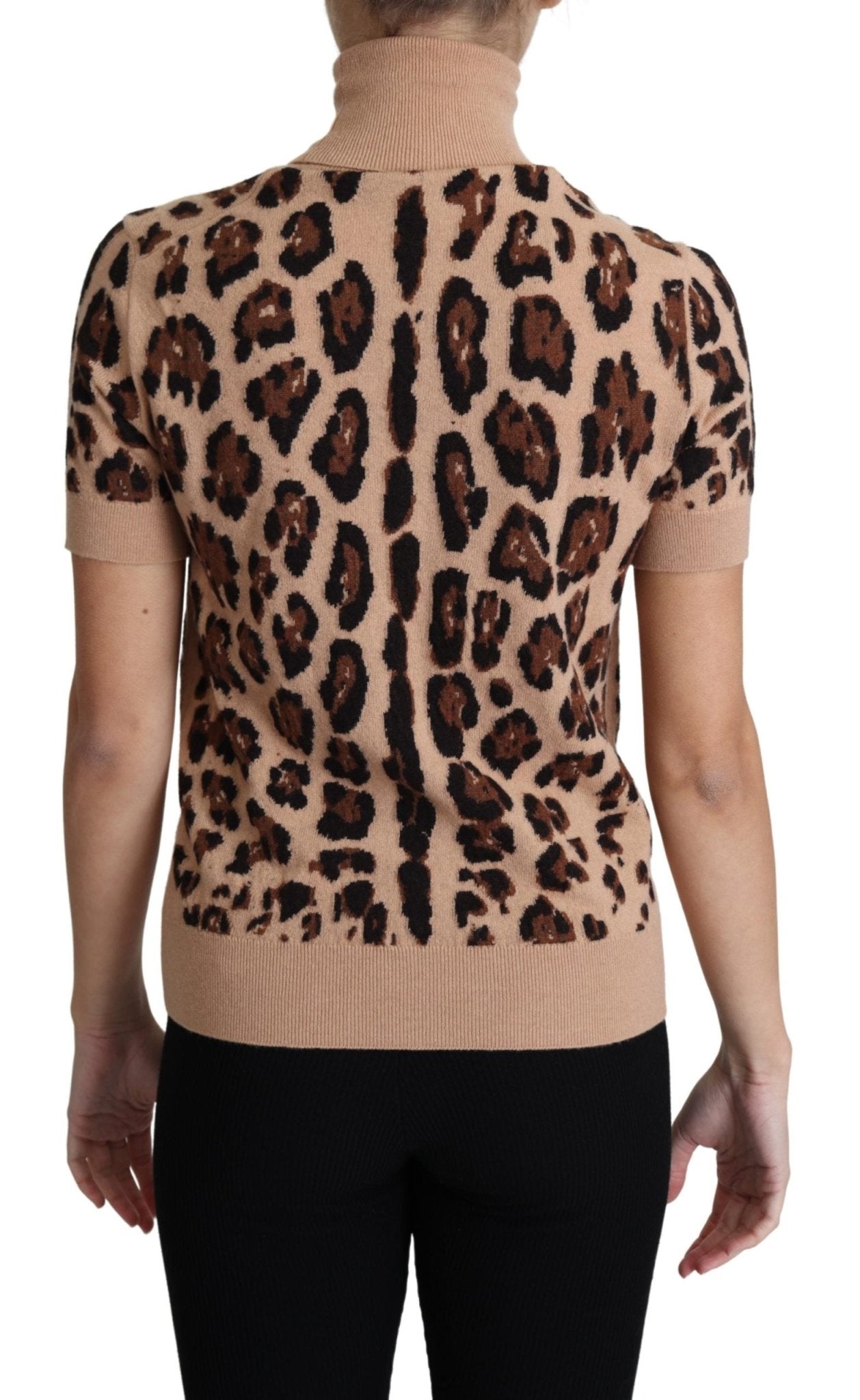 Beige Leopard Cashmere Print Turtleneck Top - coffeewithmee2Dolce & GabbanaP3870S