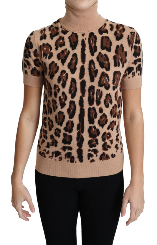 Beige Leopard Cashmere Print Turtleneck Top - coffeewithmee2Dolce & GabbanaP3870S